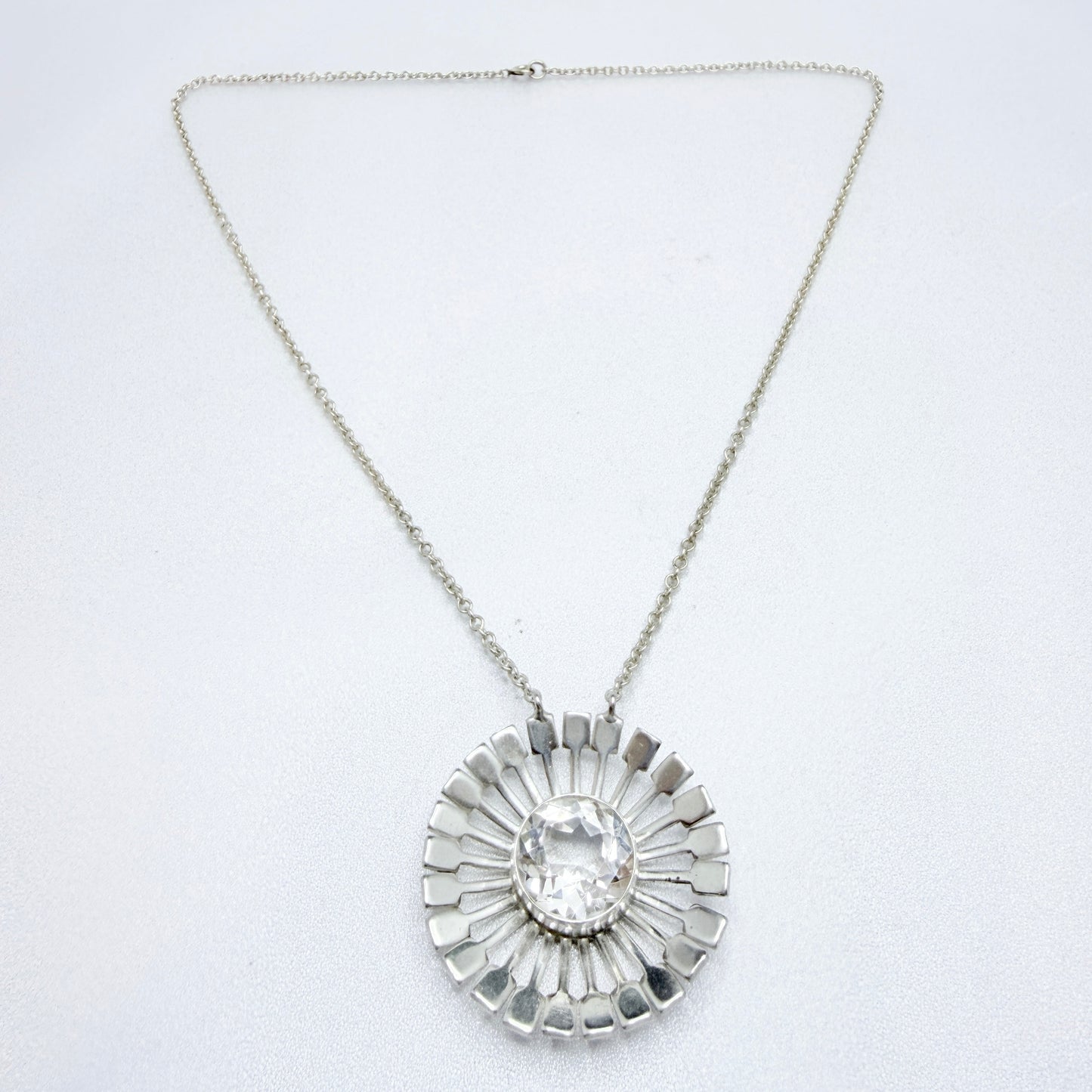 Victor Janson, Sweden 1973. Vintage Sterling Silver Rock Crystal Pendant Necklace.