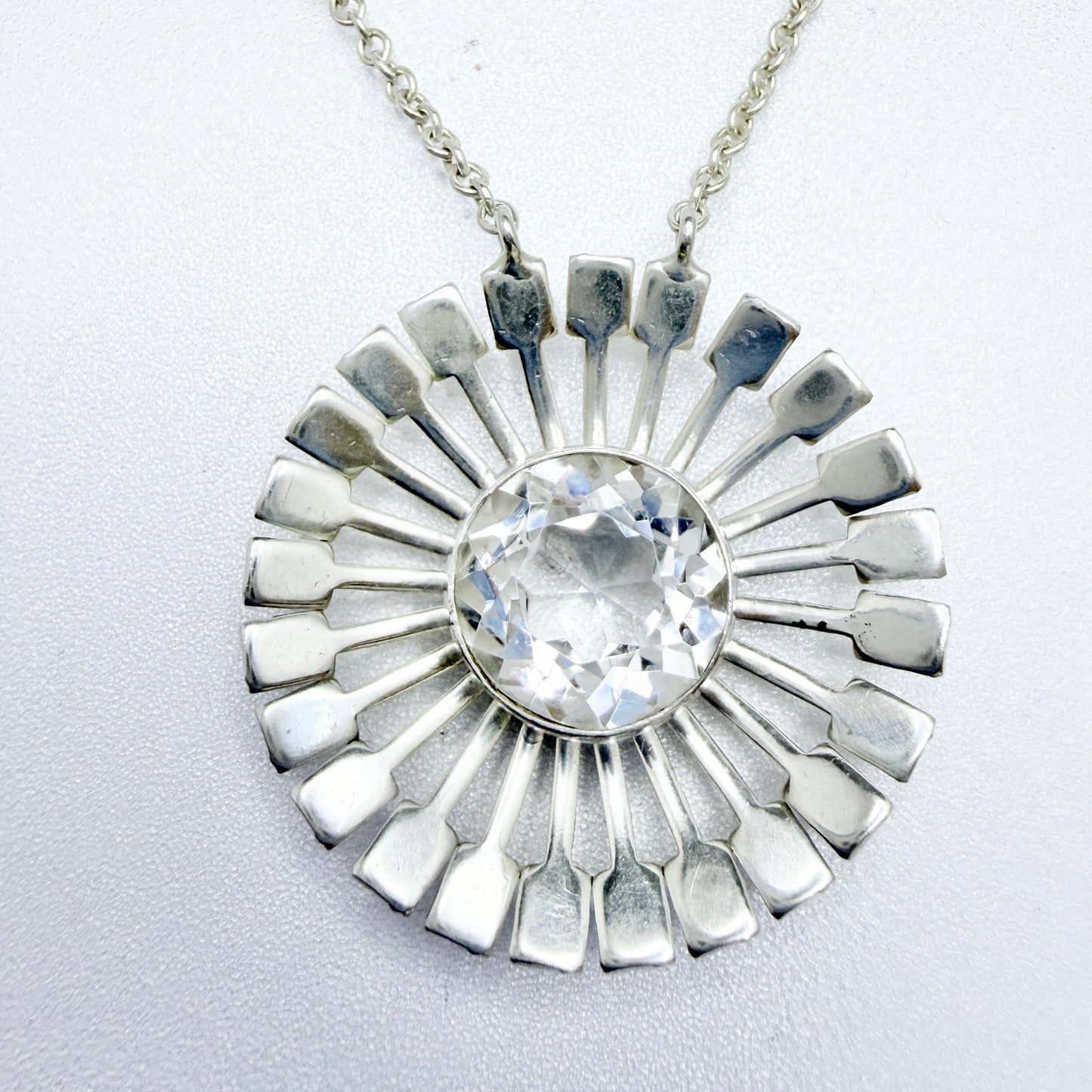 Victor Janson, Sweden 1973. Vintage Sterling Silver Rock Crystal Pendant Necklace.