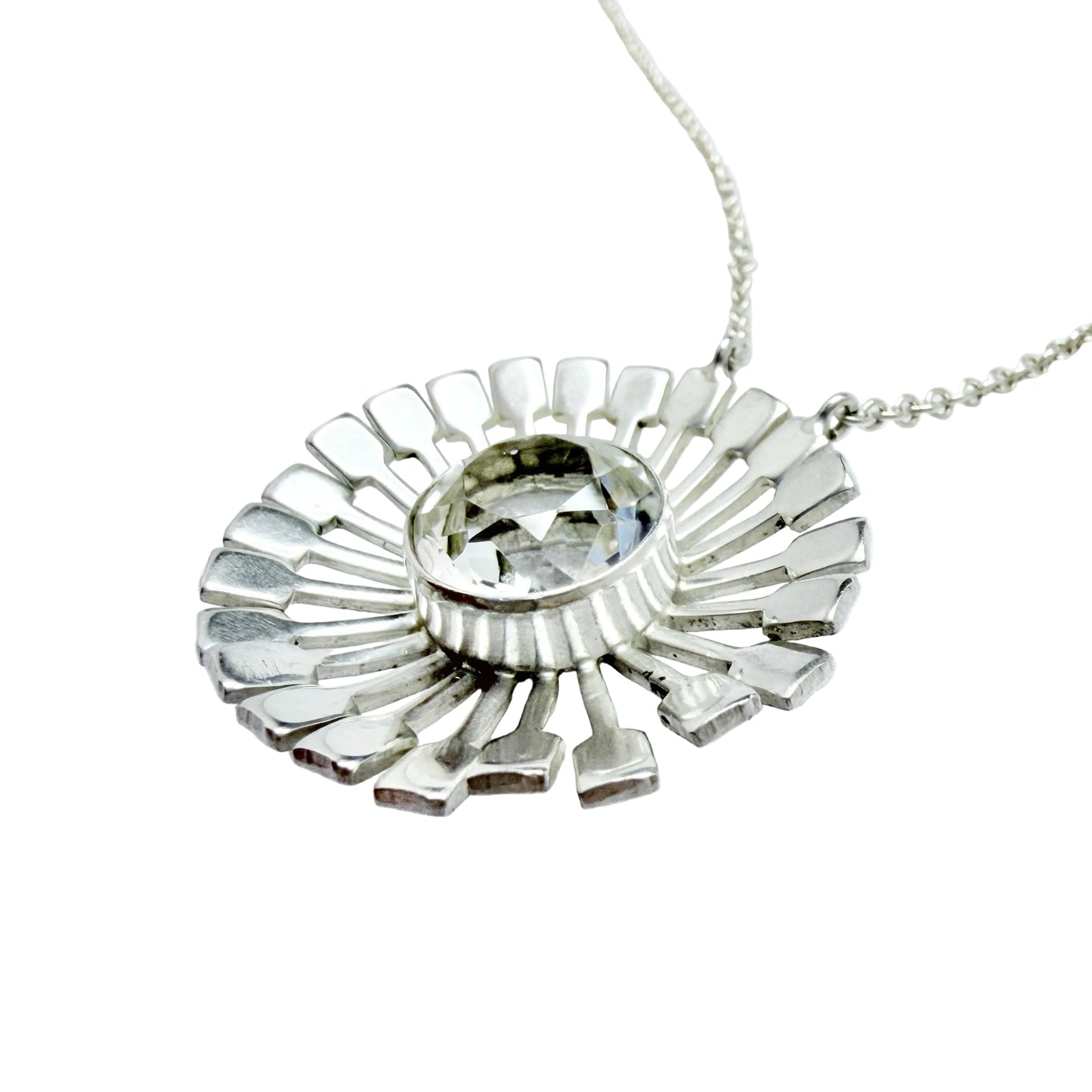 Victor Janson, Sweden 1973. Vintage Sterling Silver Rock Crystal Pendant Necklace.