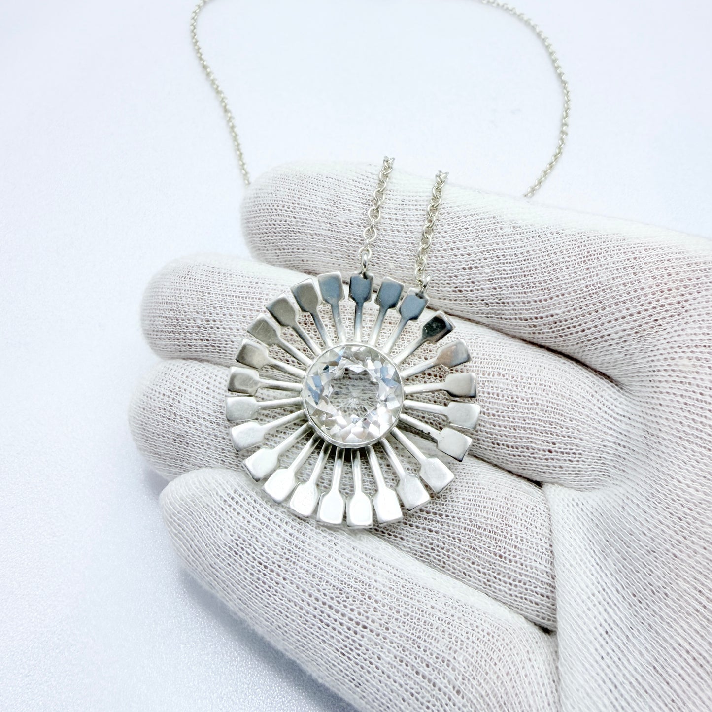 Victor Janson, Sweden 1973. Vintage Sterling Silver Rock Crystal Pendant Necklace.