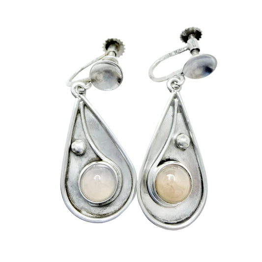Elsbri Börje Sam, Sweden 1955. Vintage Solid Silver Quartz Earrings.