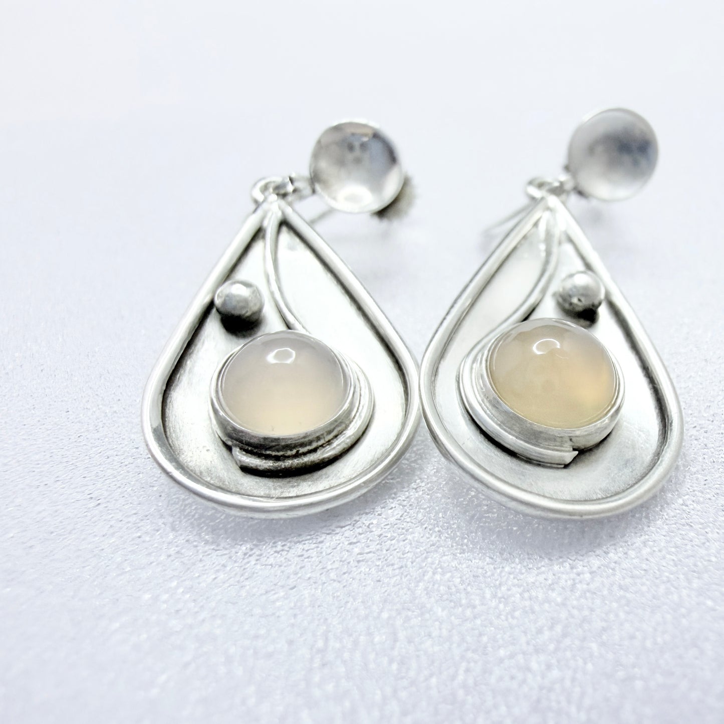 Elsbri Börje Sam, Sweden 1955. Vintage Solid Silver Quartz Earrings.