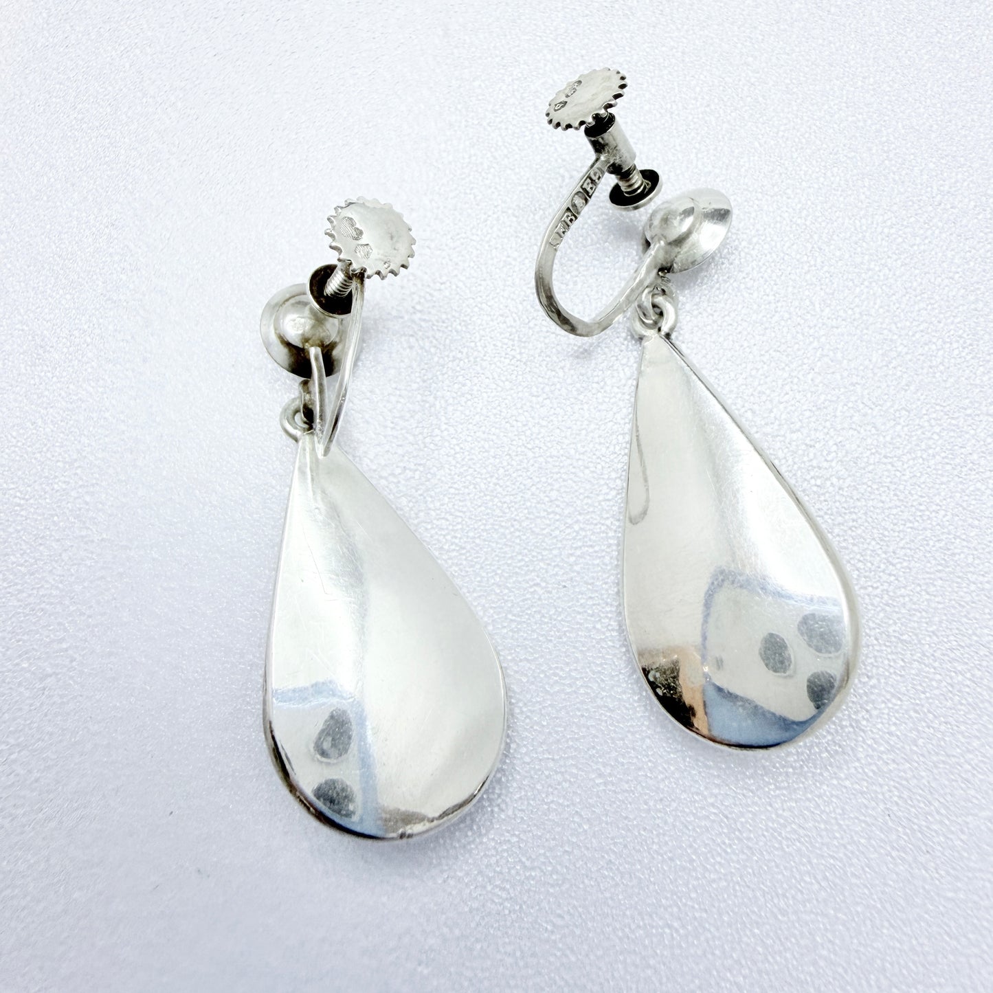 Elsbri Börje Sam, Sweden 1955. Vintage Solid Silver Quartz Earrings.