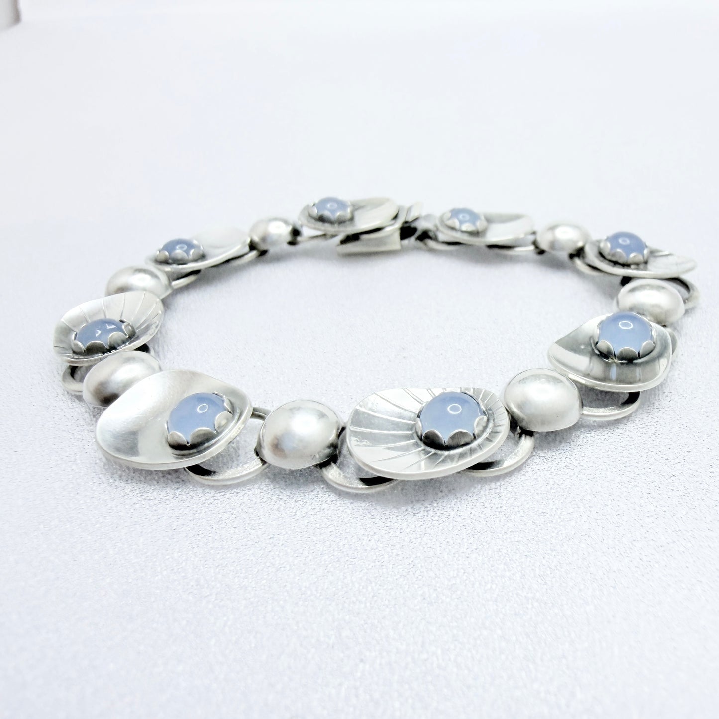 Alton, Sweden 1956. Vintage Sterling Silver Chalcedony Bracelet.