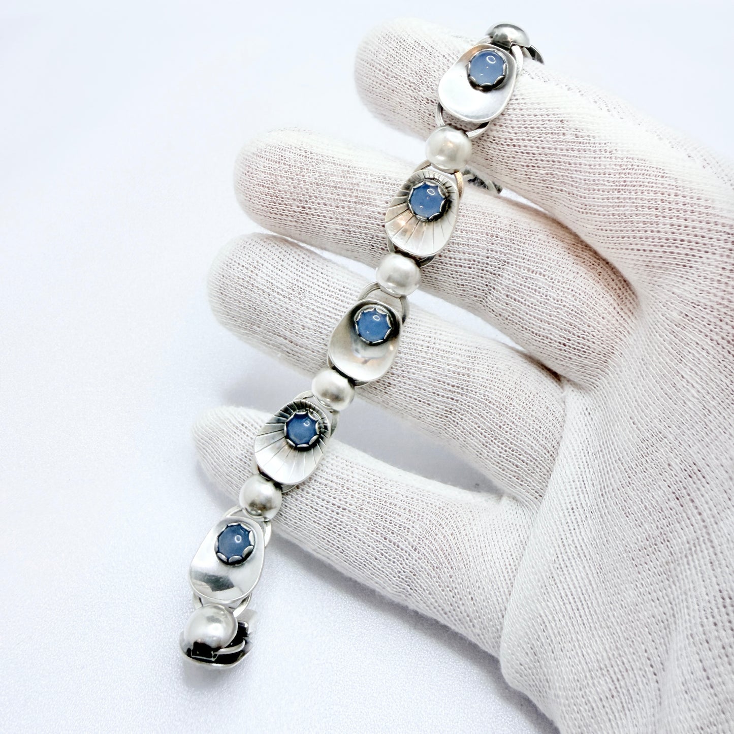 Alton, Sweden 1956. Vintage Sterling Silver Chalcedony Bracelet.