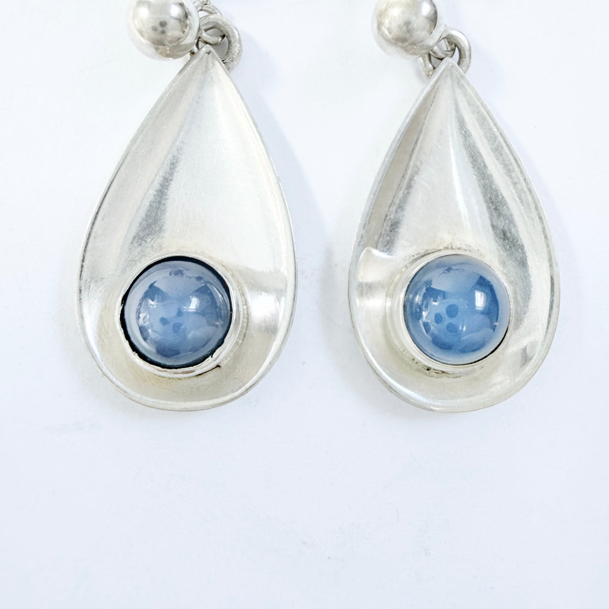 Sweden c 1960s. Solid Silver Chalcedony Earrings.