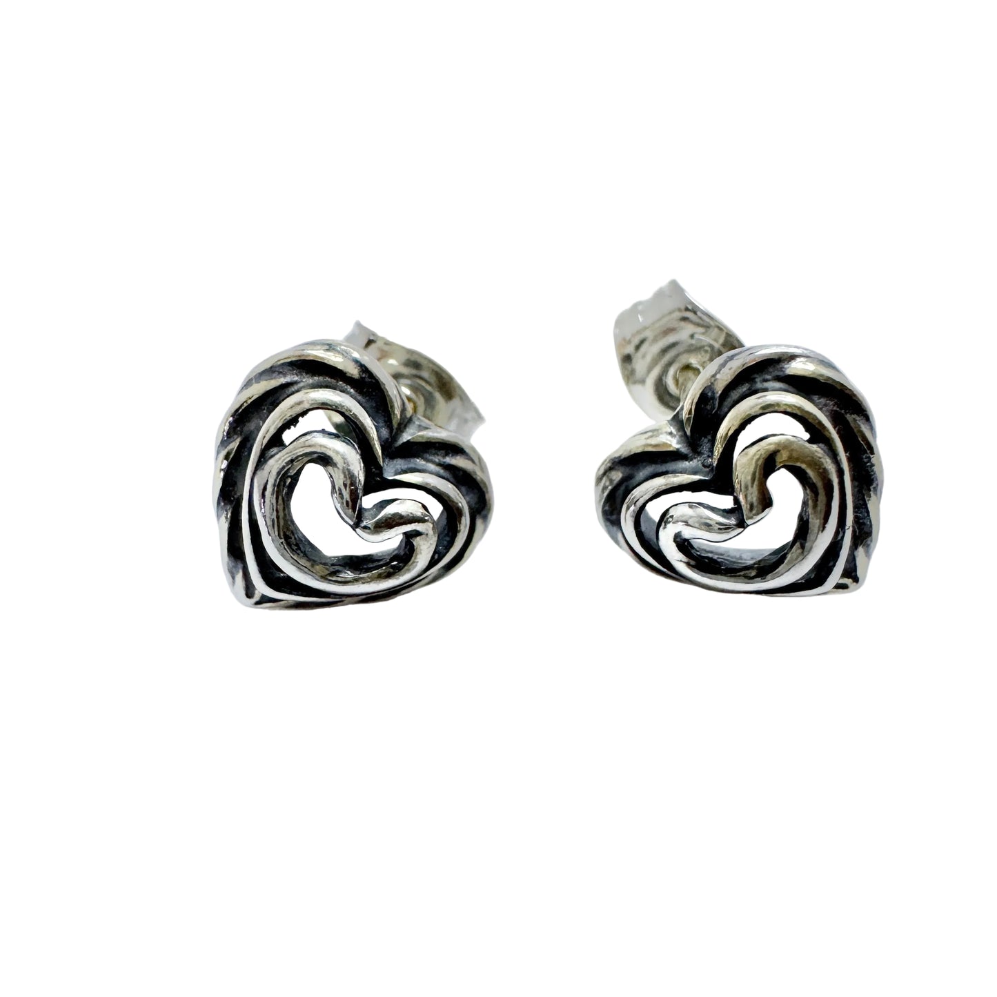Kalevala Koru, Finland. Vintage Sterling Silver Heart Stud Earrings.