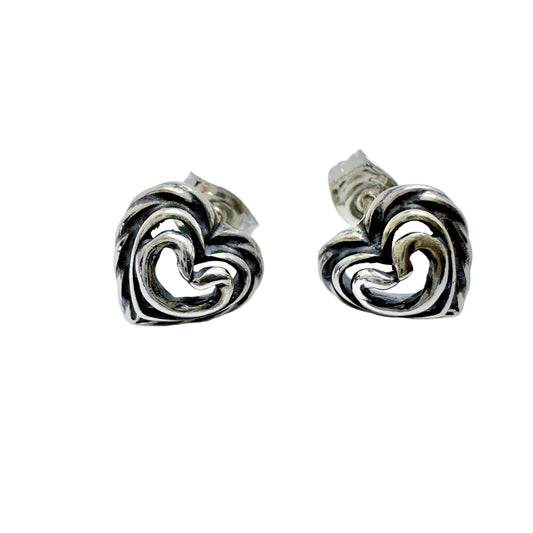 Kalevala Koru, Finland. Vintage Sterling Silver Heart Stud Earrings.