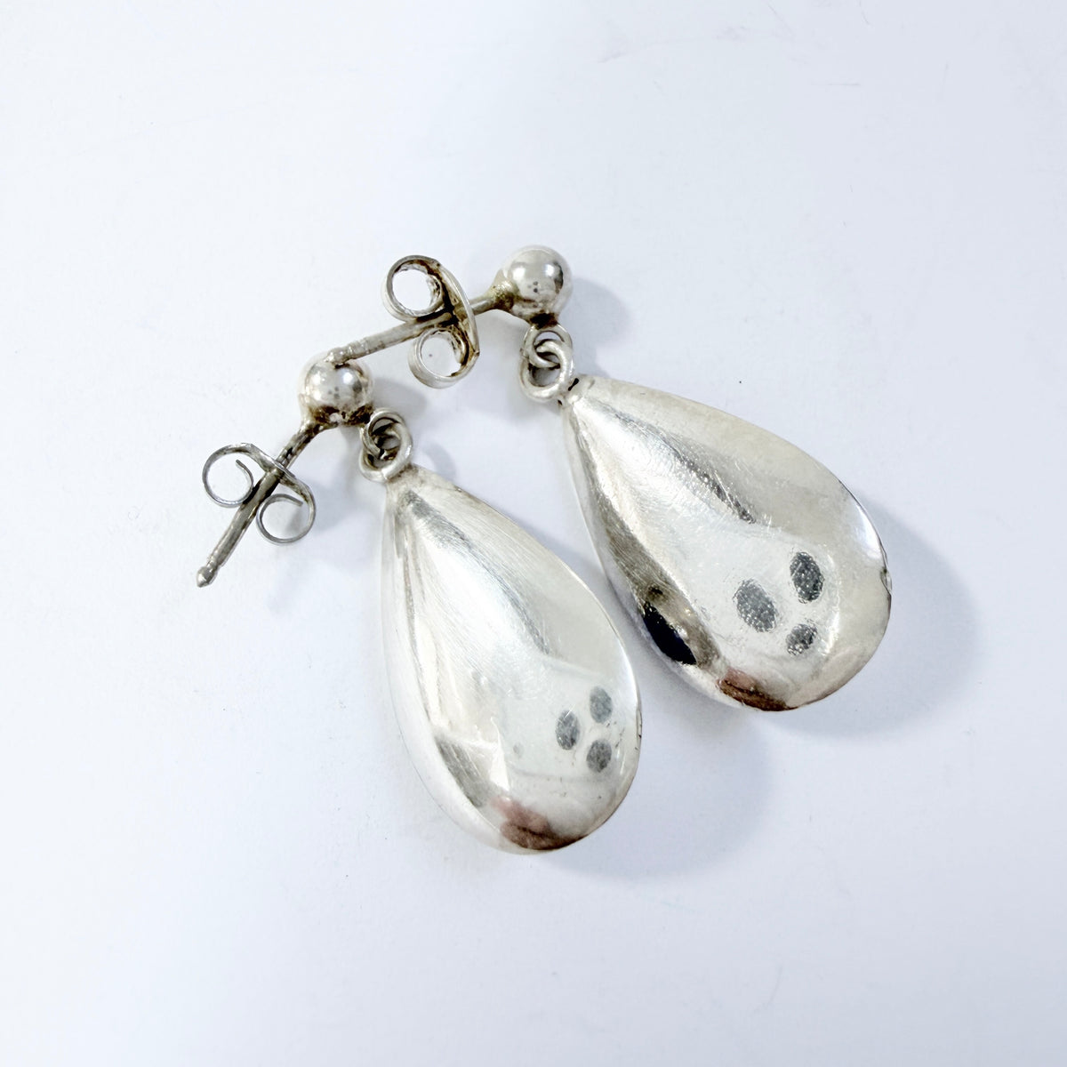 Sweden c 1960s. Solid Silver Chalcedony Earrings.