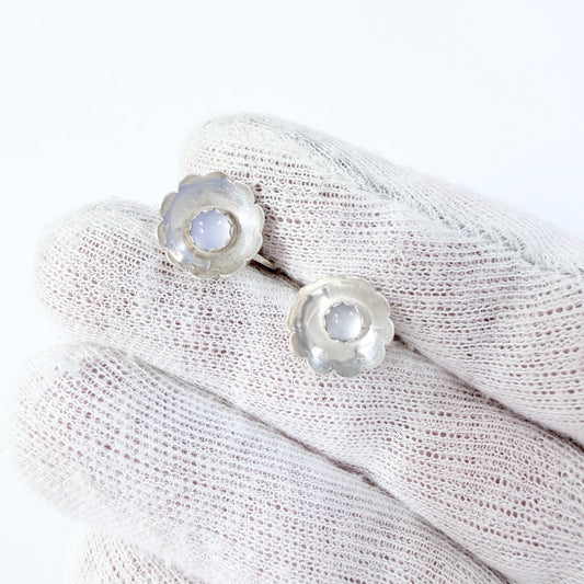 Raag & Havam, Sweden 1957. Vintage Solid Silver Chalcedony Earrings.