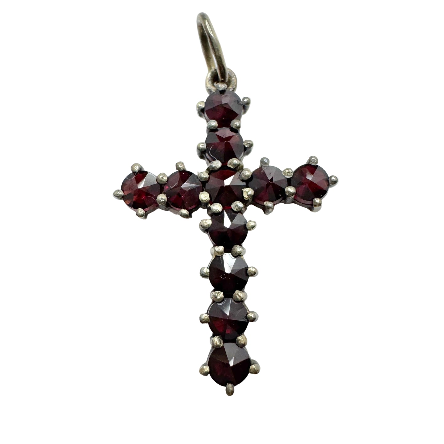 Early - Mid 1900s. Gilt Solid Silver Garnet Cross Pendant.