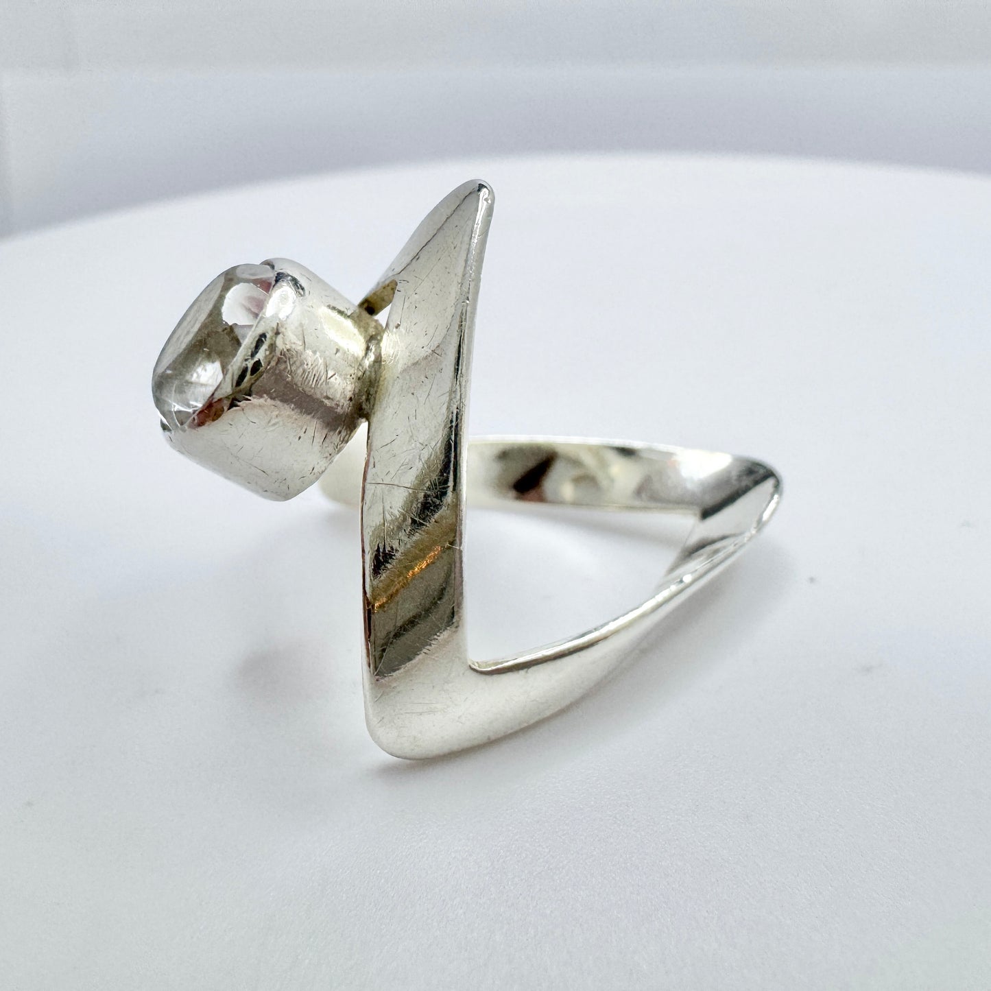 Bengt Hallberg, Sweden 1974. Vintage Sterling Silver Rock Crystal Ring.