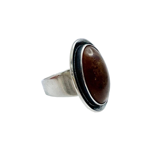 Niels Erik From, Denmark ca 1960. Vintage Sterling Silver Amber Ring.