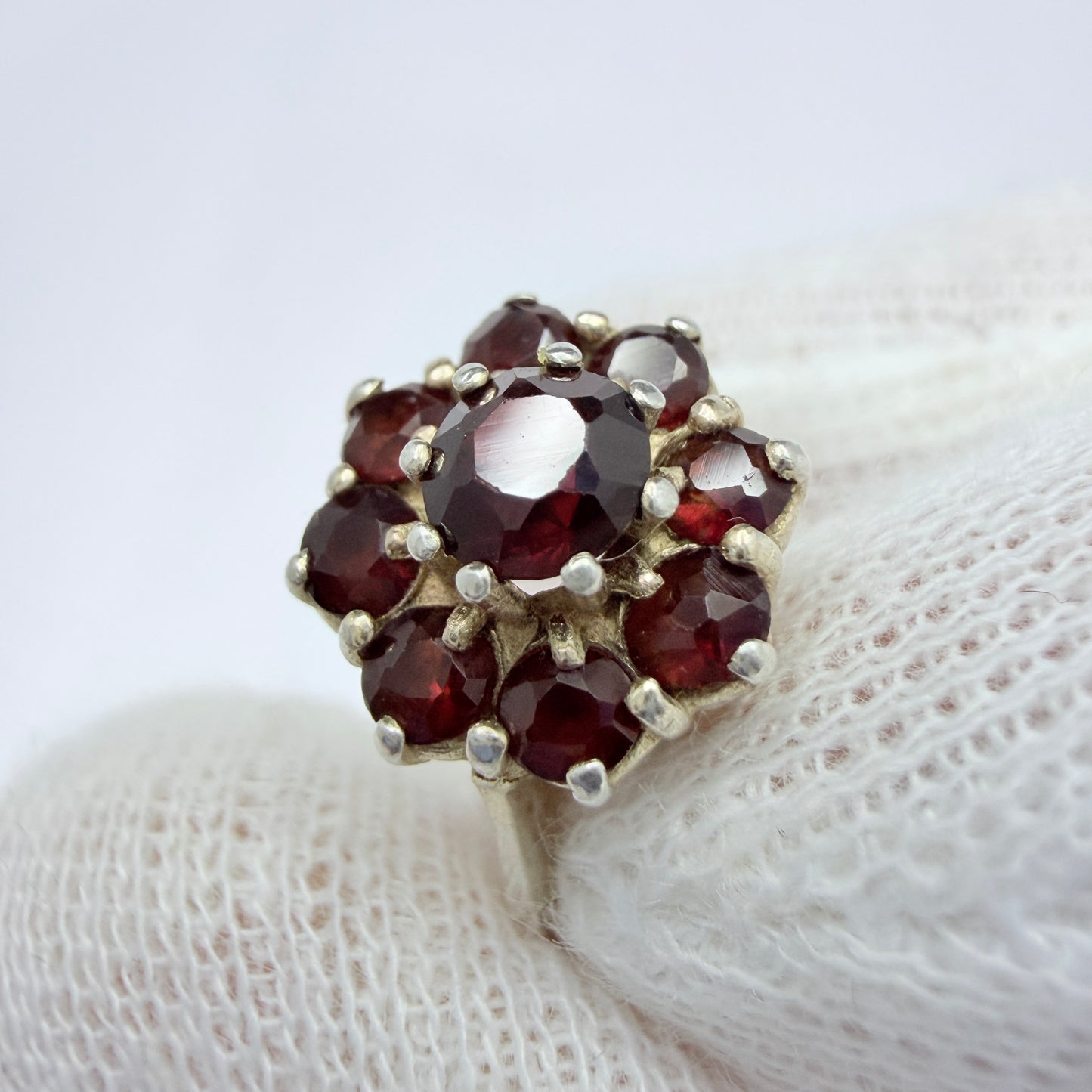 Vintage ca 1950s. Solid Silver Garnet Ring.