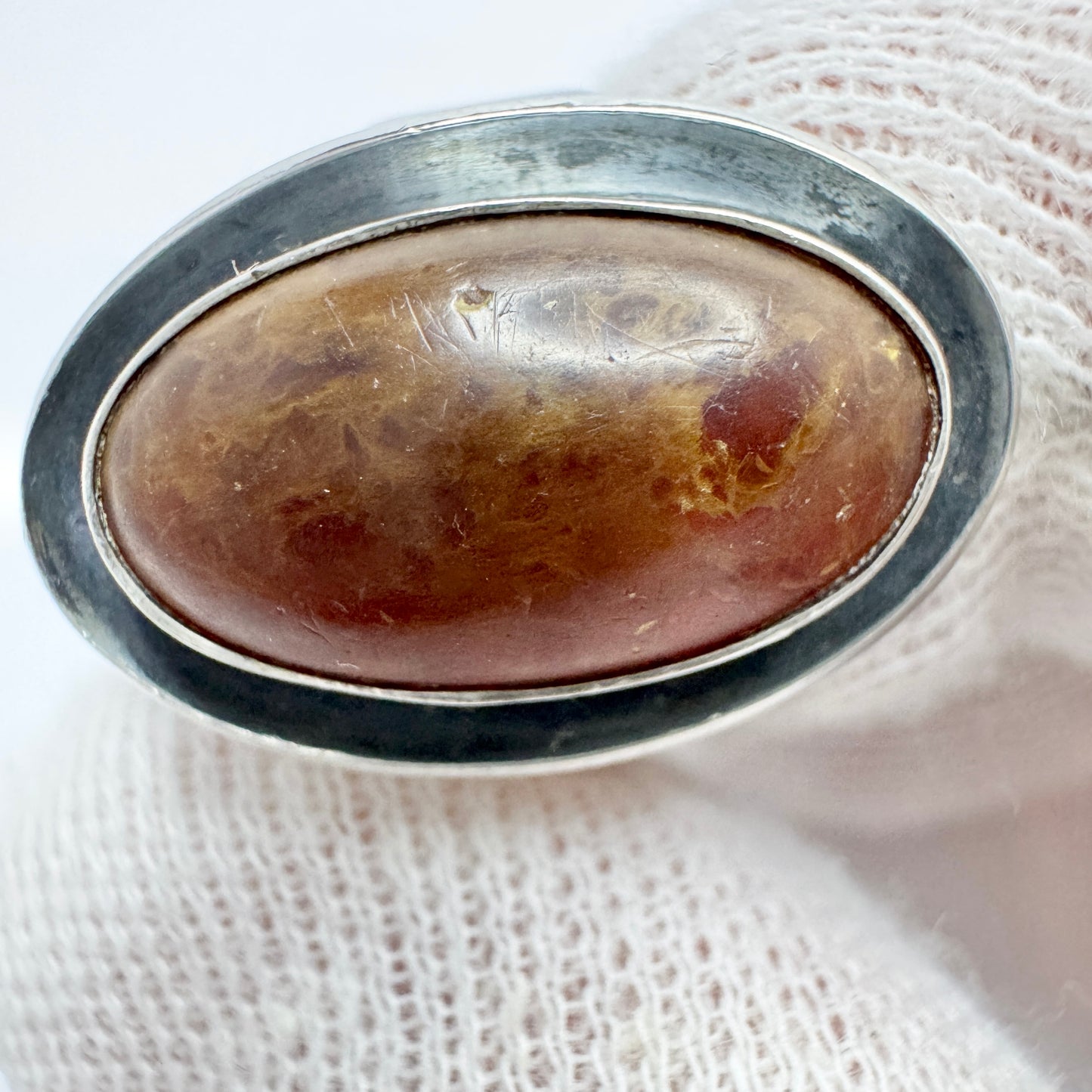 Niels Erik From, Denmark ca 1960. Vintage Sterling Silver Amber Ring.
