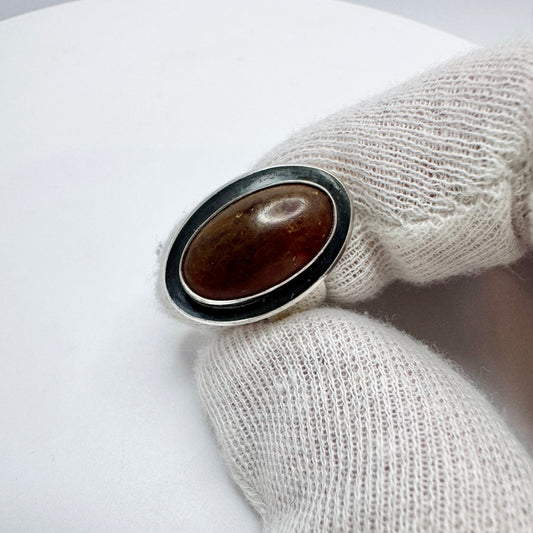 Niels Erik From, Denmark ca 1960. Vintage Sterling Silver Amber Ring.