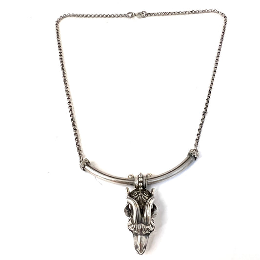 Vintage Sterling Silver Rams Head Necklace. Most Likely Greece.