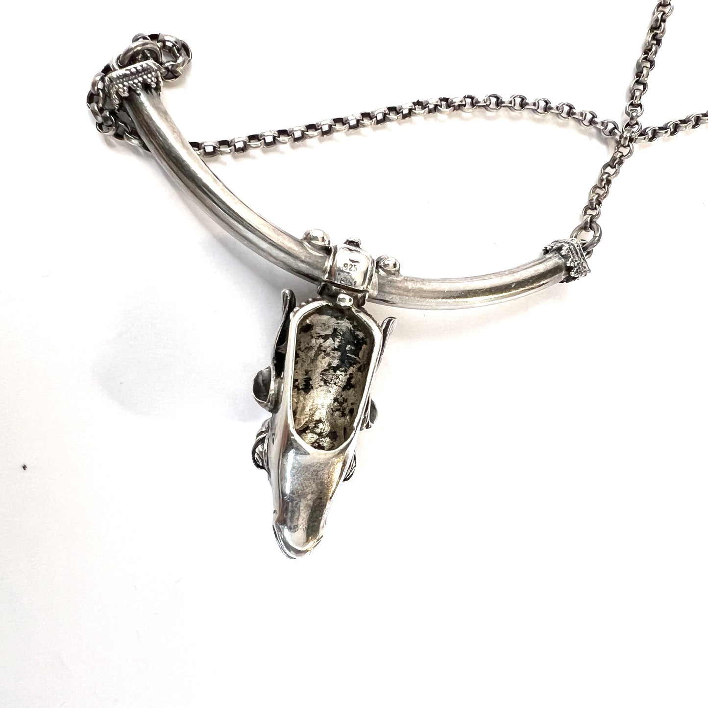 Vintage Sterling Silver Rams Head Necklace. Most Likely Greece.