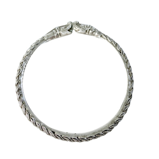 Vintage Sterling Silver Tribal Bangle Bracelet.