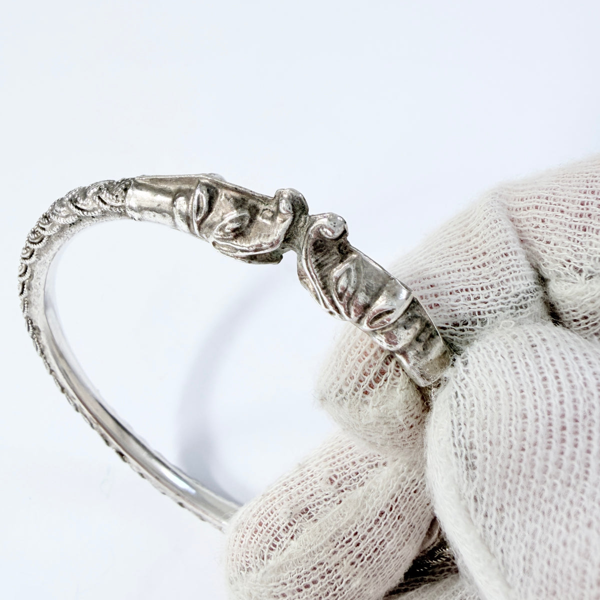 Vintage Sterling Silver Tribal Bangle Bracelet.