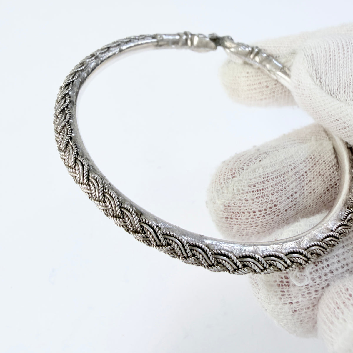 Vintage Sterling Silver Tribal Bangle Bracelet.