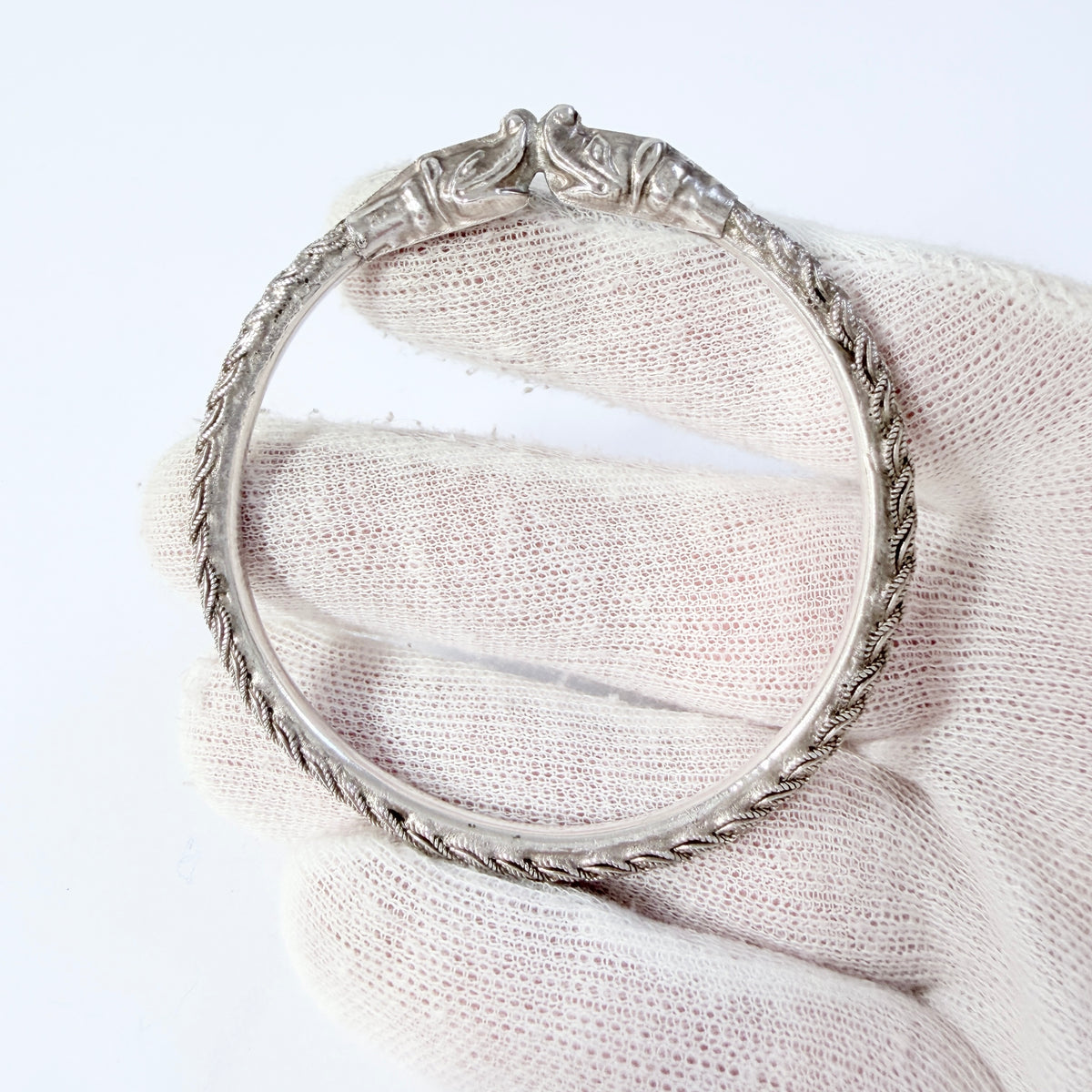 Vintage Sterling Silver Tribal Bangle Bracelet.