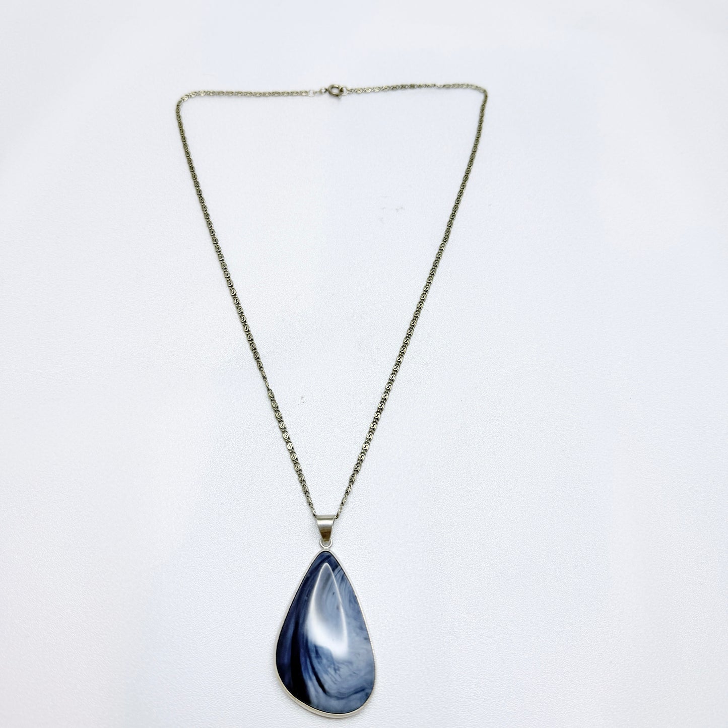 Marnefeldt, Sweden 1968. Vintage Solid Silver Bergslagen-stone Pendant Necklace.