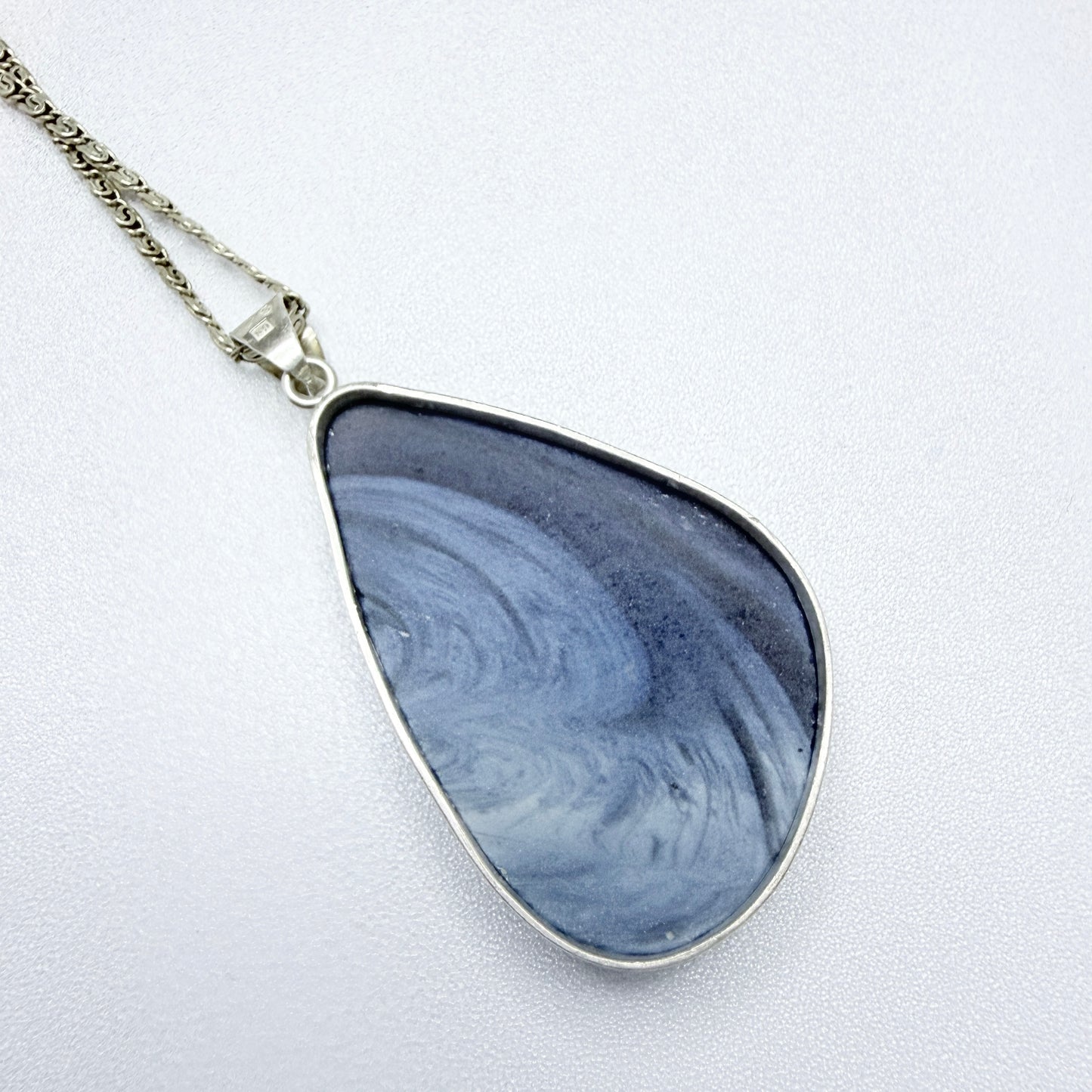 Marnefeldt, Sweden 1968. Vintage Solid Silver Bergslagen-stone Pendant Necklace.