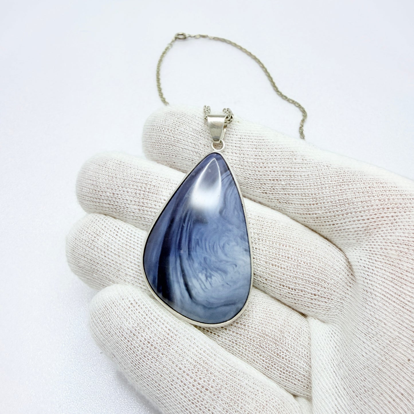 Marnefeldt, Sweden 1968. Vintage Solid Silver Bergslagen-stone Pendant Necklace.