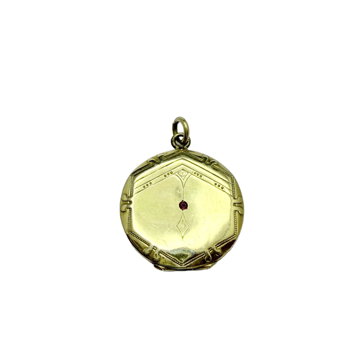 Antique Jugendstil Gilt Metal Ruby Locket Pendant.