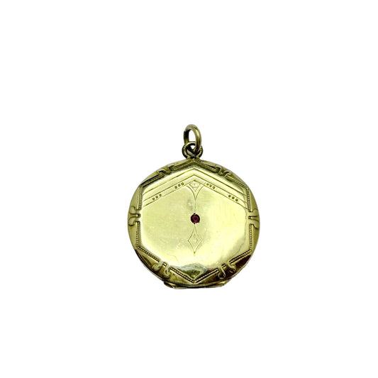 Antique Jugendstil Gilt Metal Ruby Locket Pendant.