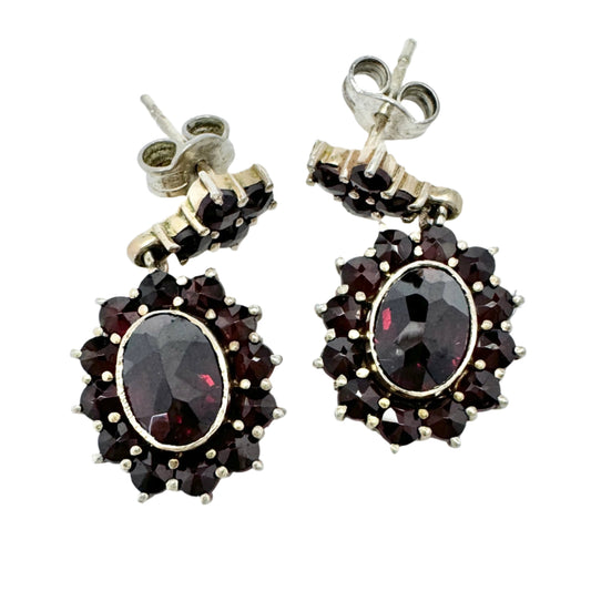 Vintage Bohemian Garnet Solid Gilt Silver Earrings.