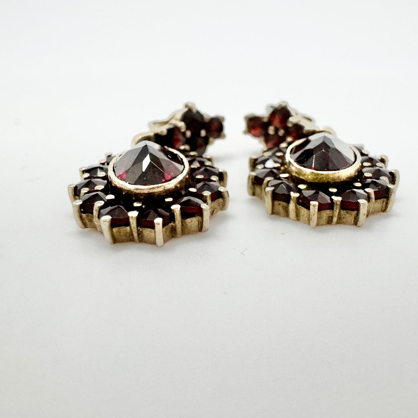 Vintage Bohemian Garnet Solid Gilt Silver Earrings.