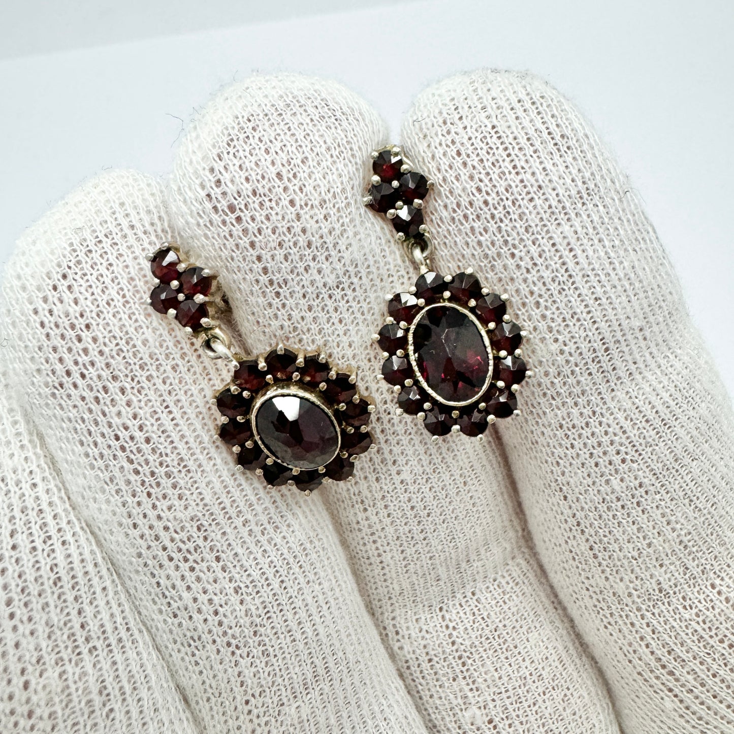 Vintage Bohemian Garnet Solid Gilt Silver Earrings.