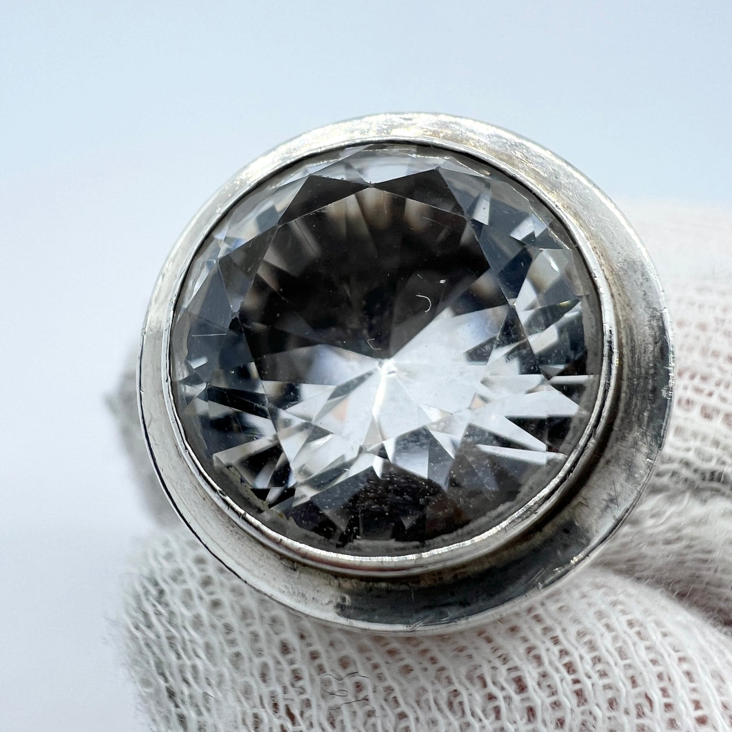 Vintage 1960-70s. Solid Silver Rock Crystal Ring. Prob. Denmark.