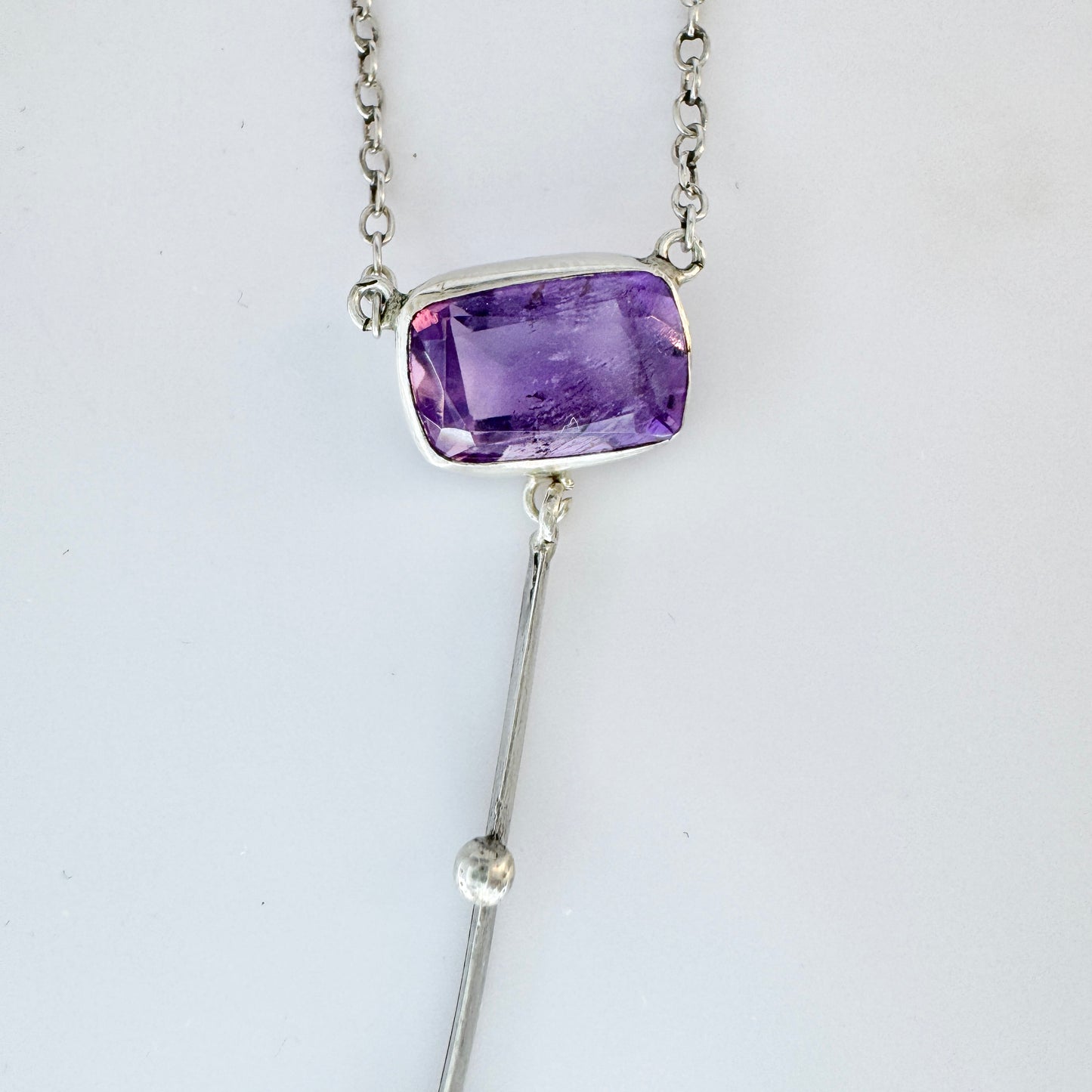 Sweden 1920-30s. Vintage Solid Silver Amethyst Pendant Necklace.