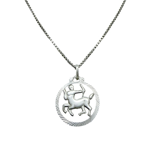 Vintage Solid Silver Zodiac Sagittarius Pendant Necklace