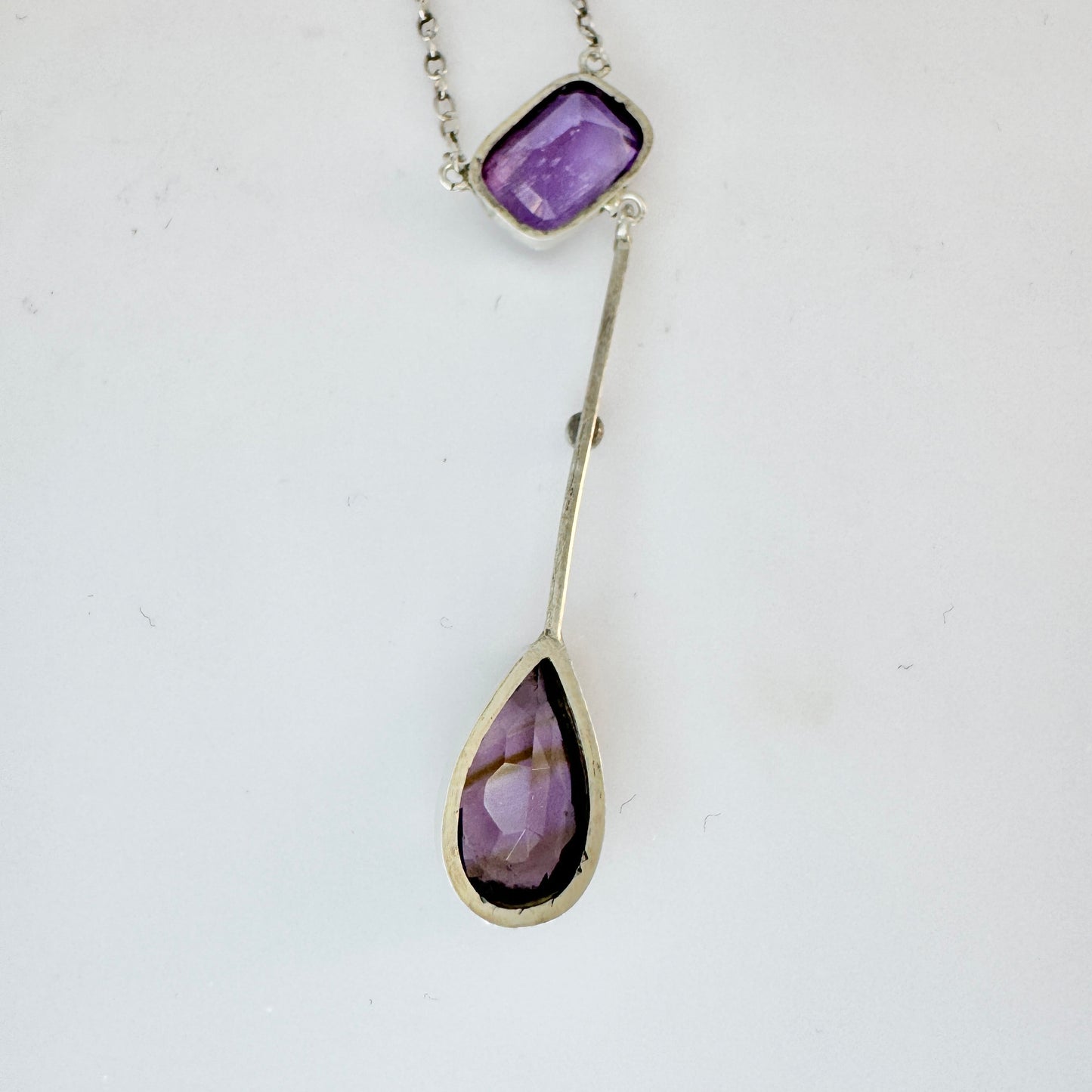 Sweden 1920-30s. Vintage Solid Silver Amethyst Pendant Necklace.