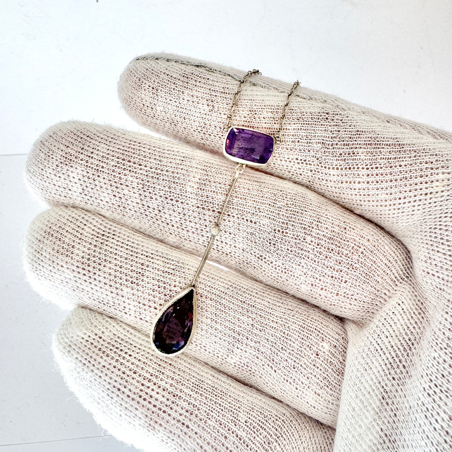 Sweden 1920-30s. Vintage Solid Silver Amethyst Pendant Necklace.