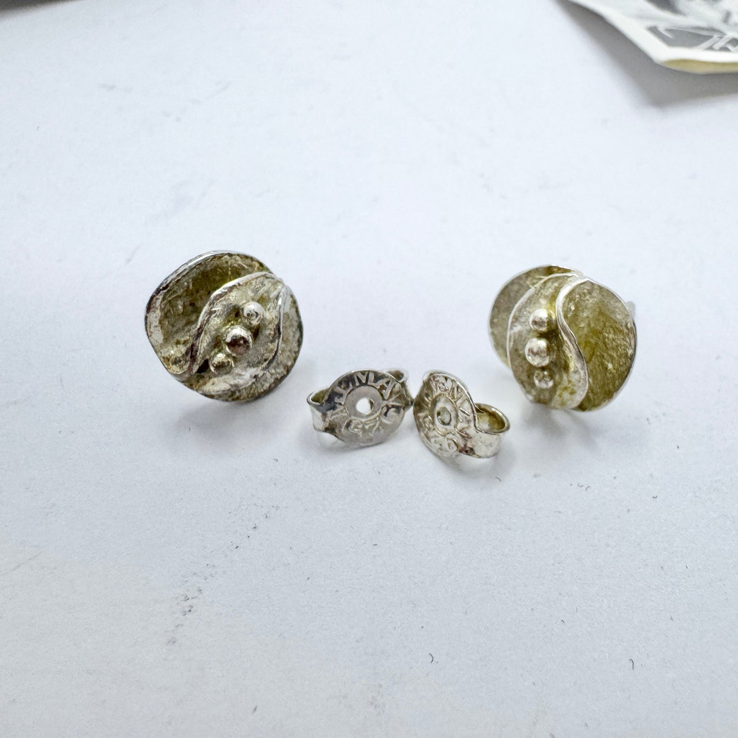 Theresia Hvorslev for MEMA, Sweden 1979. Vintage Sterling Silver Earrings. Signed.