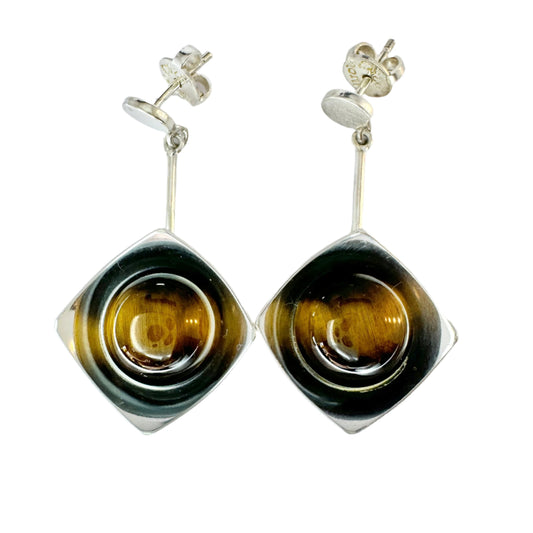 Alton, Sweden c 1970s. Vintage Sterling Silver Tiger's Eye Earrings.