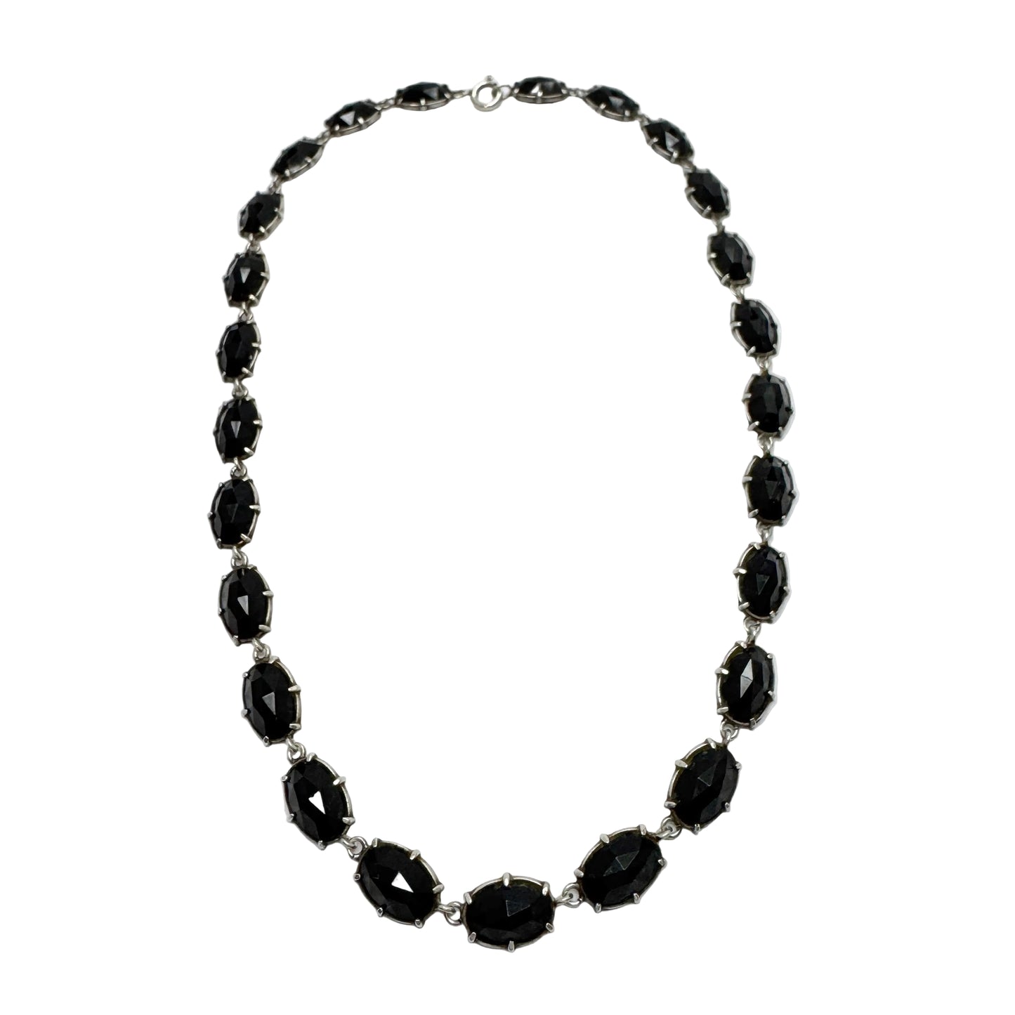 Sweden ca 1930s. Vintage Solid Silver Onyx Rivière Necklace.