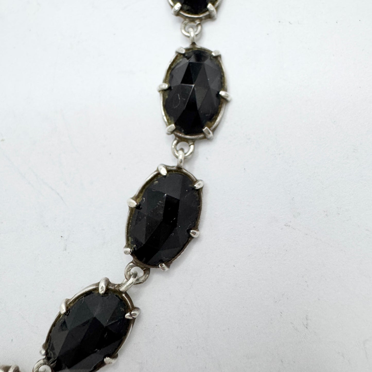 Sweden ca 1930s. Vintage Solid Silver Onyx Rivière Necklace.
