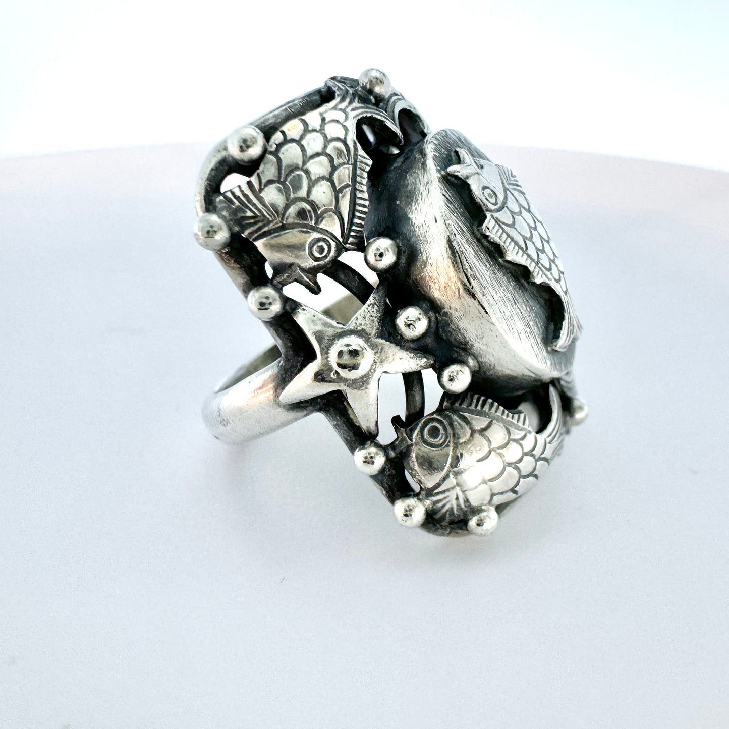 Leif Ulrich Daurup, Denmark c 1950s. Vintage Sterling Silver Fish Ring.