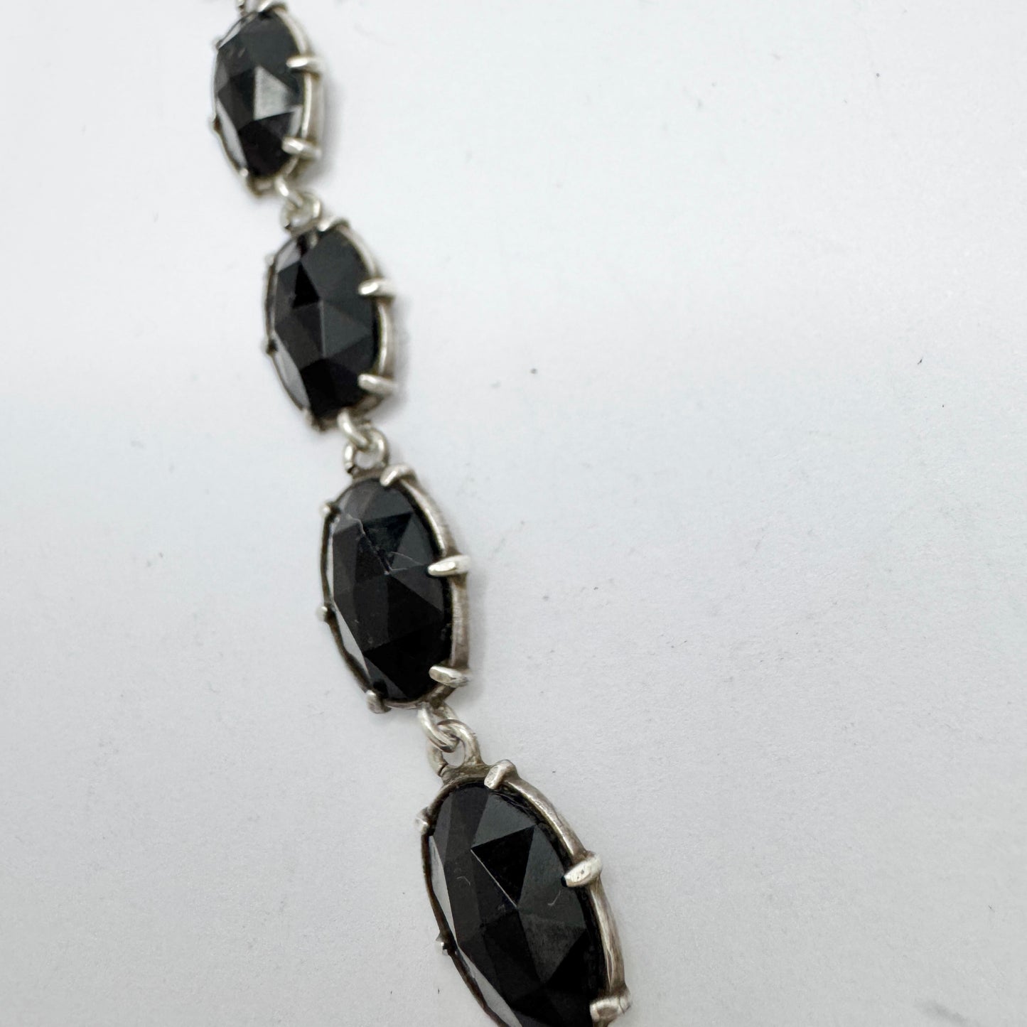 Sweden ca 1930s. Vintage Solid Silver Onyx Rivière Necklace.