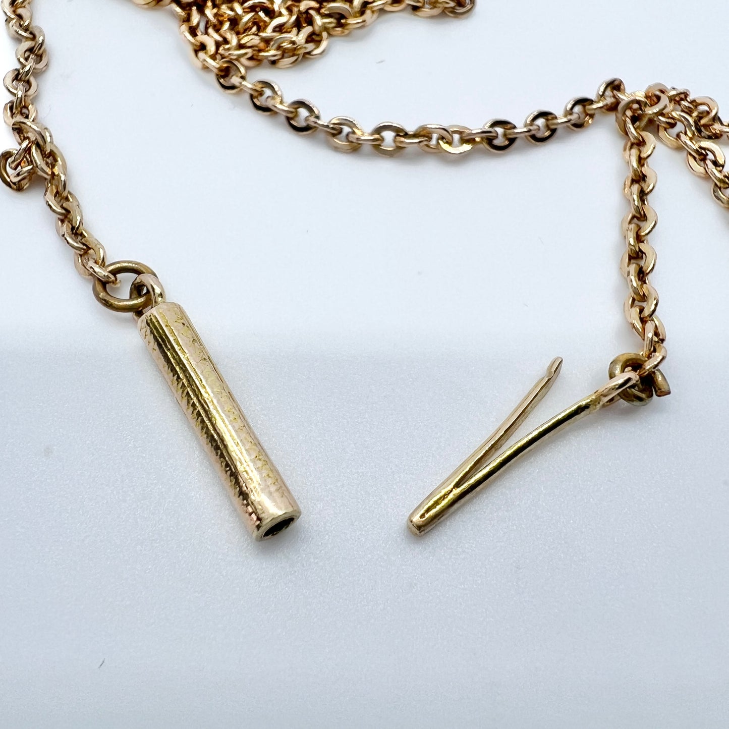 Antique 14/9k Gold Tube Clasp Chain Necklace.