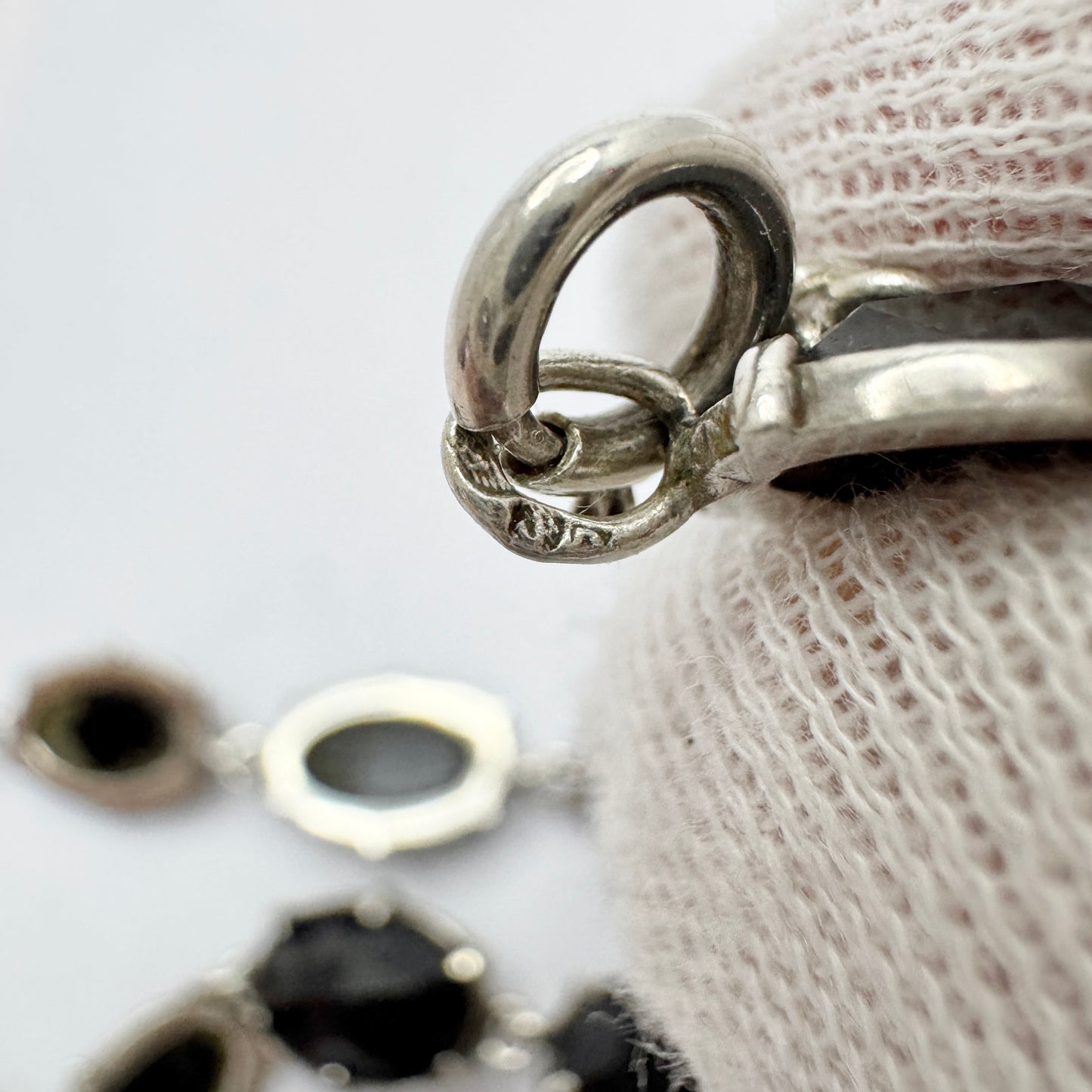 Sweden ca 1930s. Vintage Solid Silver Onyx Rivière Necklace.