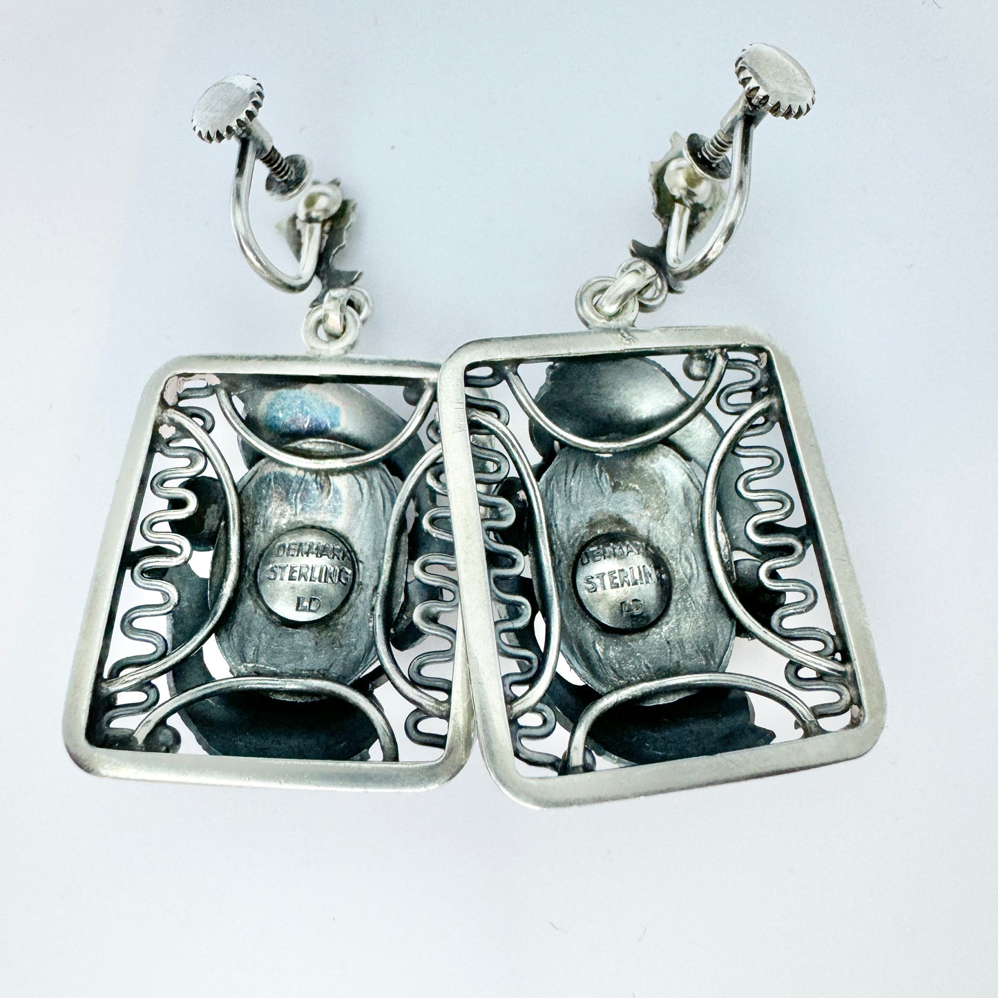 Leif Ulrich Daurup, Denmark c 1950s. Vintage Sterling Silver Fish Earrings.