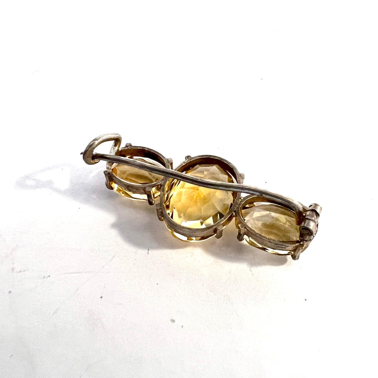 Sweden. Antique early 1900s. Solid Silver Citrine Brooch.