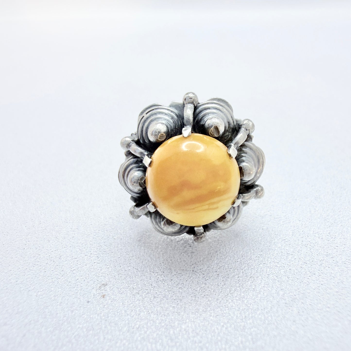 Kalupe, Latvia 1960s. Vintage Space Age Sterling Silver Amber Ring.